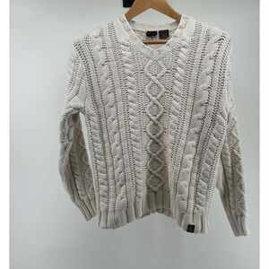 AIGLE Cableknit Pullover Cream Sweater Womens Large Grannycore Knit Ivy League